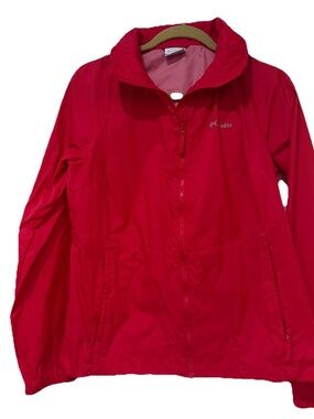 Columbia Women’s Red Hooded Windbreaker Jacket Size Large Removable Hood